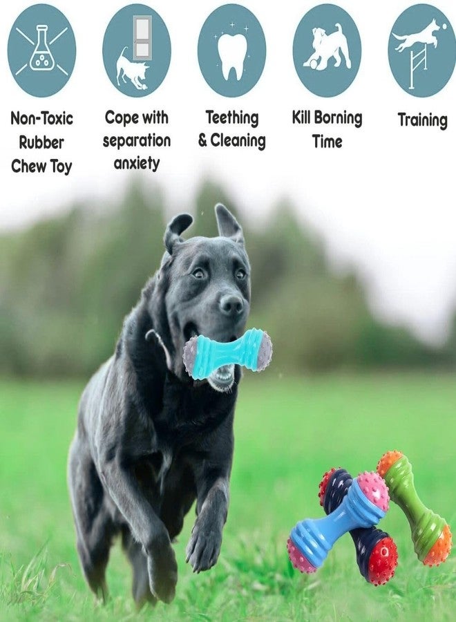 PET FUN ألعاب مضغ للكلاب من بيت فن - ألعاب مطاطية على شكل دمبل للجراء والكلاب الصغيرة والمتوسطة - ألعاب تدريب متينة وغير سامة تصدر صوتاً وتفاعلية، عبوة من 4 قطع - Image 3